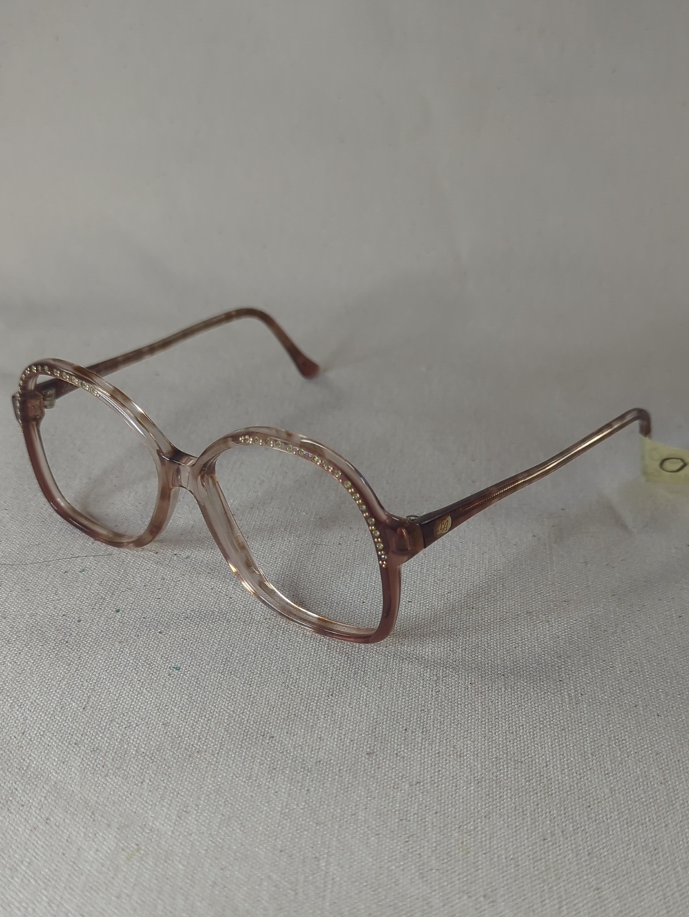 Crystal Accent Round Frame Eyeglasses - Light Brown No Lenses